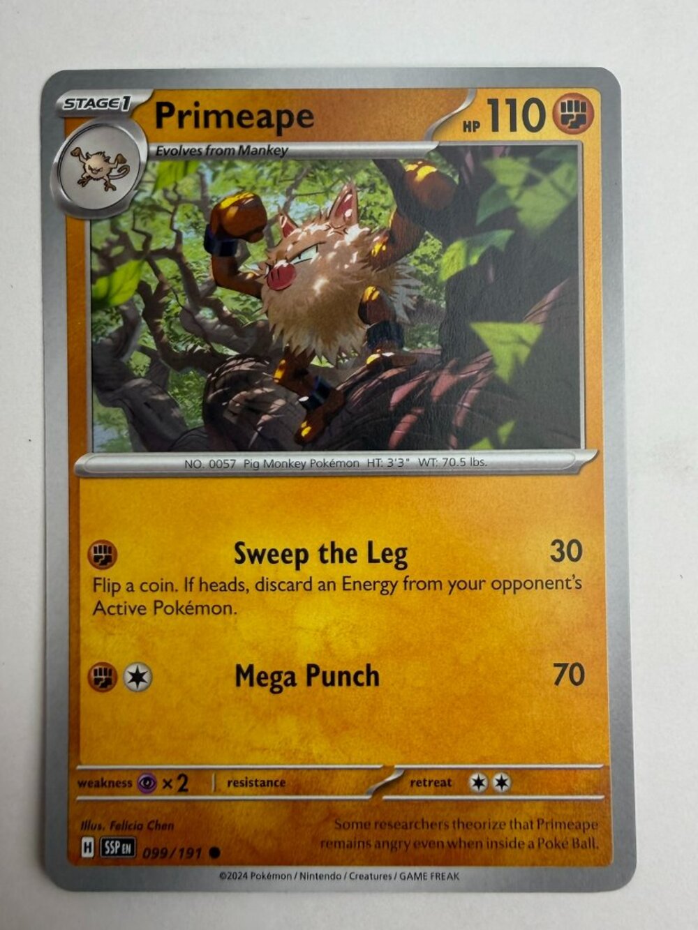 Pokemon - Primeape 099/191 - Reverse Holo - Sv08 Surging Sparks